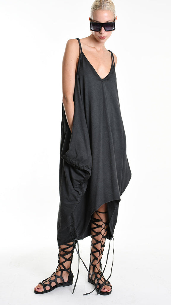 A34V W508325 DRESS Over Asymmetric Fleece Stretch Dyed Cold Grey.