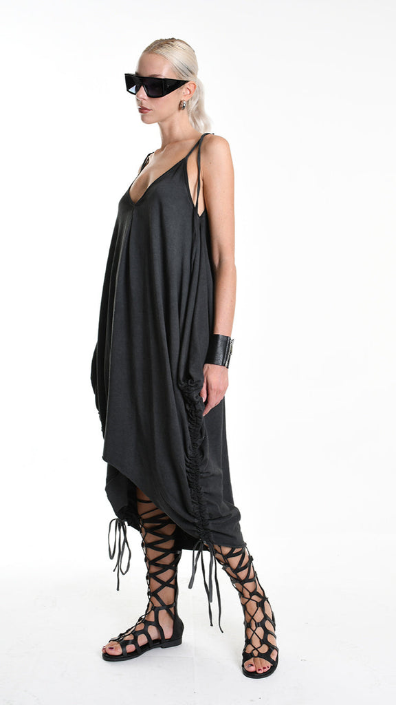 A34V W508325 DRESS Over Asymmetric Fleece Stretch Dyed Cold Grey.