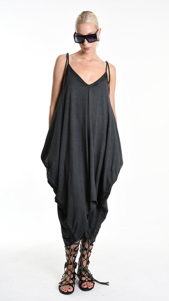 A34V W508325 DRESS Over Asymmetric Fleece Stretch Dyed Cold Grey.