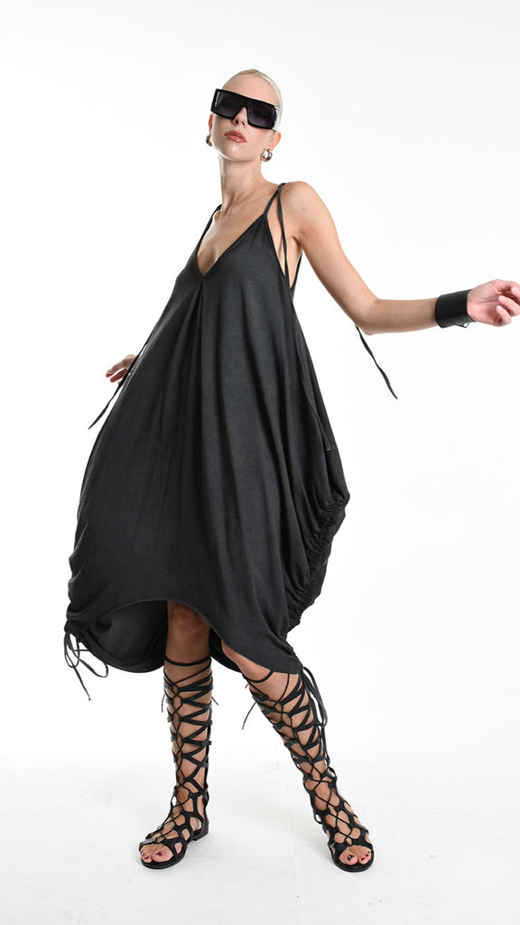 A34V W508325 DRESS Over Asymmetric Fleece Stretch Dyed Cold Grey.