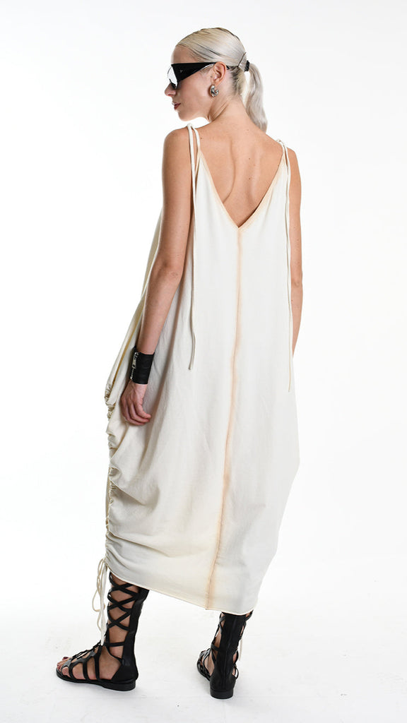 A34V W508325 DRESS Over Asymmetric Fleece Stretch Dyed Cold Sand.