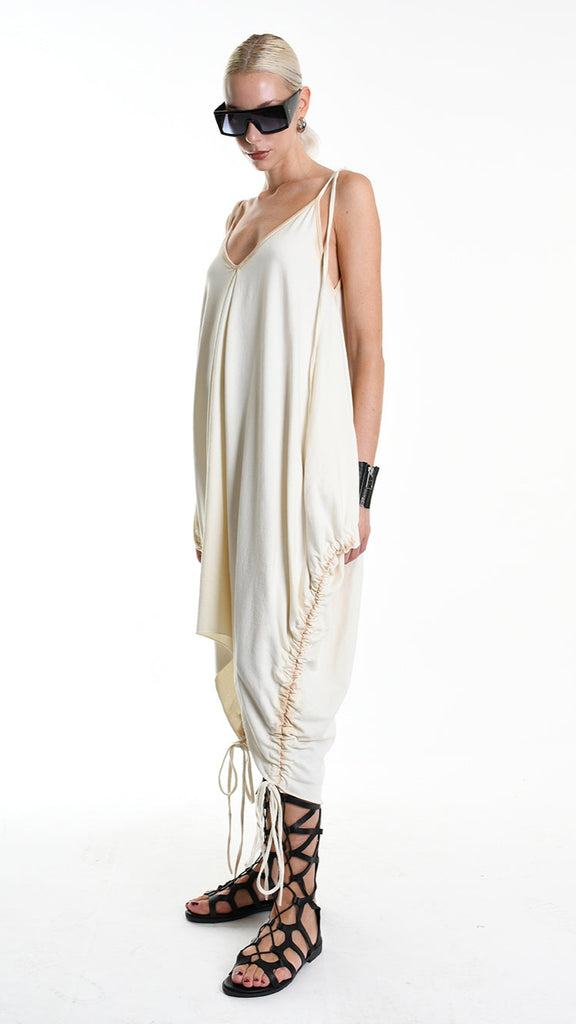 A34V W508325 DRESS Over Asymmetric Fleece Stretch Dyed Cold Sand.