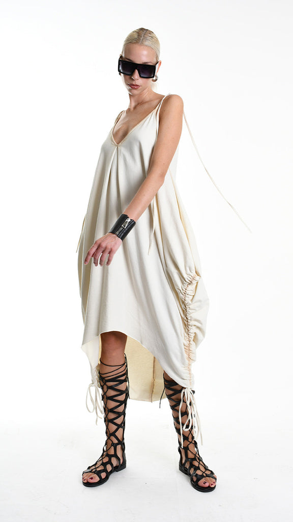 A34V W508325 DRESS Over Asymmetric Fleece Stretch Dyed Cold Sand.