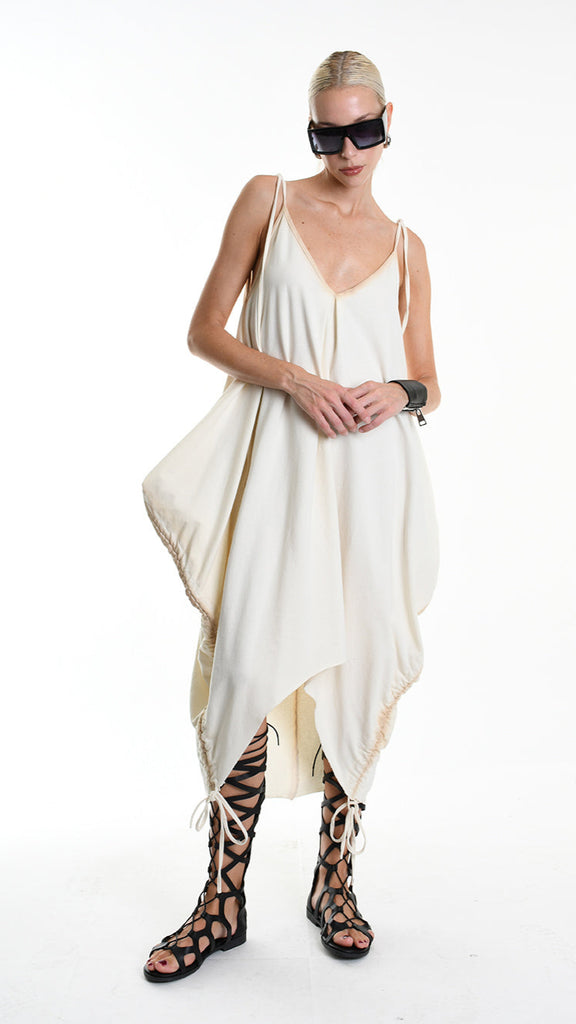 A34V W508325 DRESS Over Asymmetric Fleece Stretch Dyed Cold Sand.