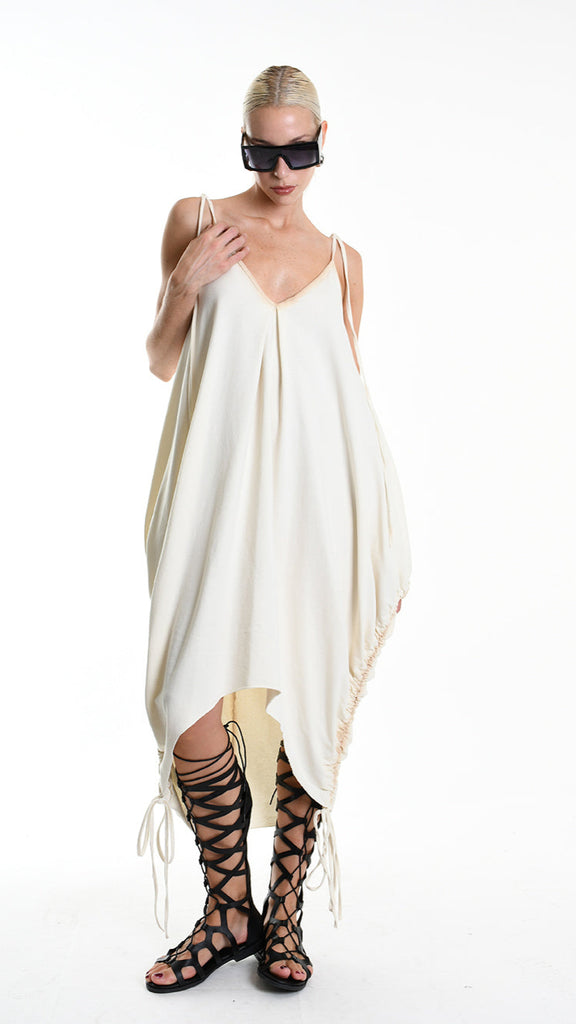 A34V W508325 DRESS Over Asymmetric Fleece Stretch Dyed Cold Sand.