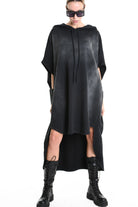 4V W5224 DRESS Over Asymmetric Chorosive Treatment Fleece Black LA HAINE INSIDE US