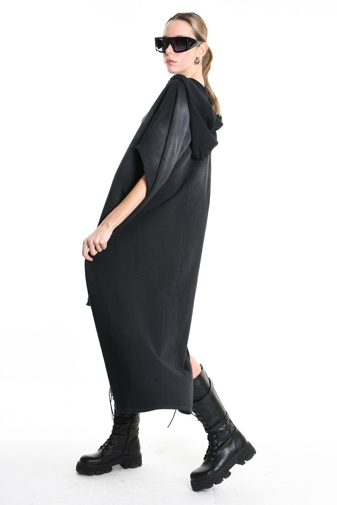 4V W5224 DRESS Over Asymmetric Chorosive Treatment Fleece Black LA HAINE INSIDE US