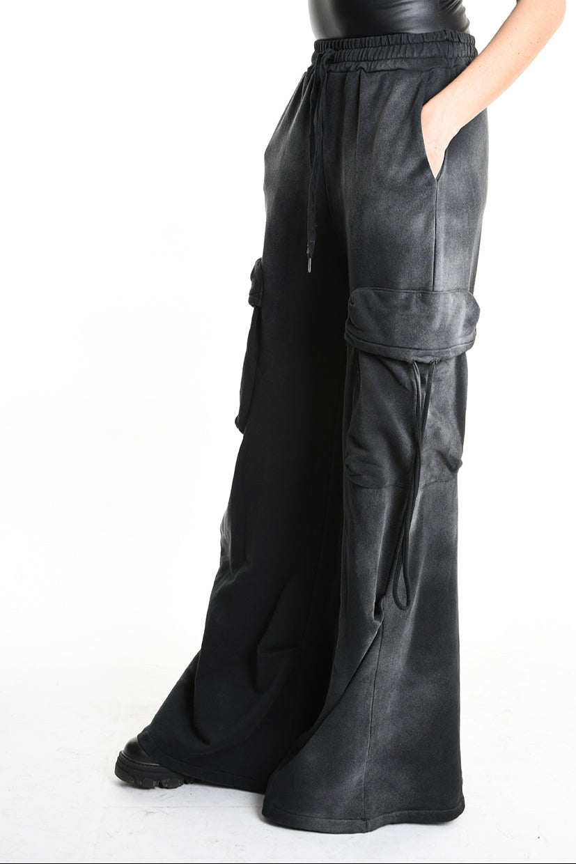 4V W5225 TROUSER Cargo Corrosive Treatment Fleece UNISEX Black LA HAINE INSIDE US