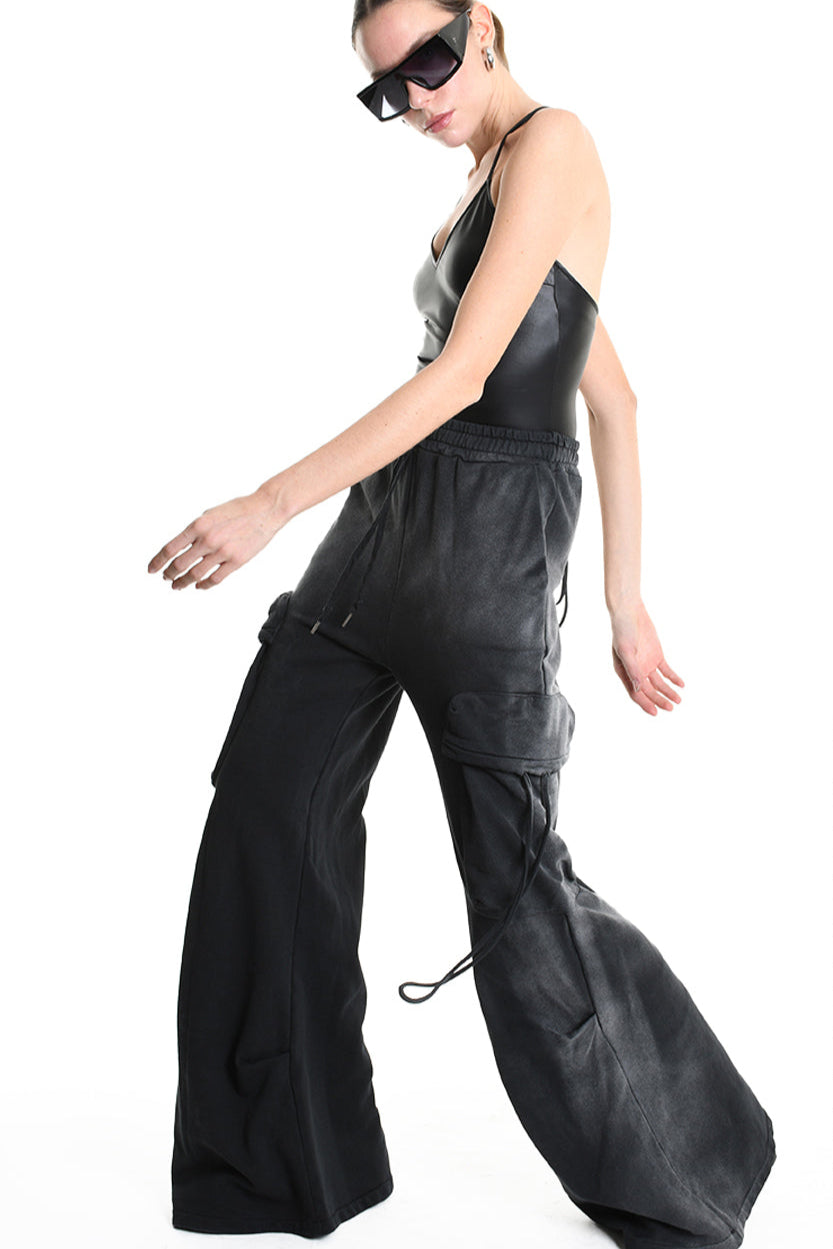 4V W5225 TROUSER Cargo Corrosive Treatment Fleece UNISEX Black LA HAINE INSIDE US