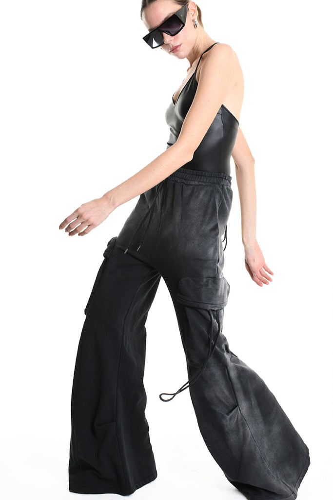 4V W5225 TROUSER Cargo Corrosive Treatment Fleece UNISEX Black LA HAINE INSIDE US