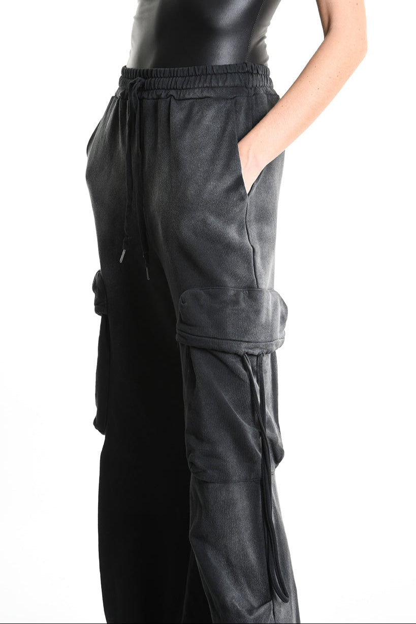 4V W5225 TROUSER Cargo Corrosive Treatment Fleece UNISEX Black LA HAINE INSIDE US