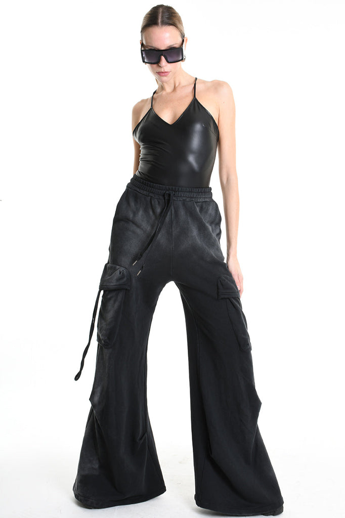 4V W5225 TROUSER Cargo Corrosive Treatment Fleece UNISEX Black LA HAINE INSIDE US