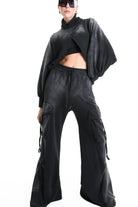 4V W5226 SWEATER Fleece Crop Chorosive Treatment Black LA HAINE INSIDE US