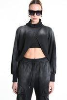 4V W5226 SWEATER Fleece Crop Chorosive Treatment Black LA HAINE INSIDE US