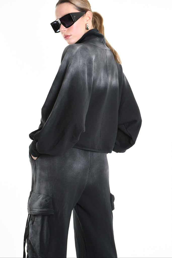 4V W5226 SWEATER Fleece Crop Chorosive Treatment Black LA HAINE INSIDE US