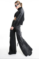 4V W5226 SWEATER Fleece Crop Chorosive Treatment Black LA HAINE INSIDE US