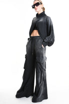 4V W5226 SWEATER Fleece Crop Chorosive Treatment Black LA HAINE INSIDE US