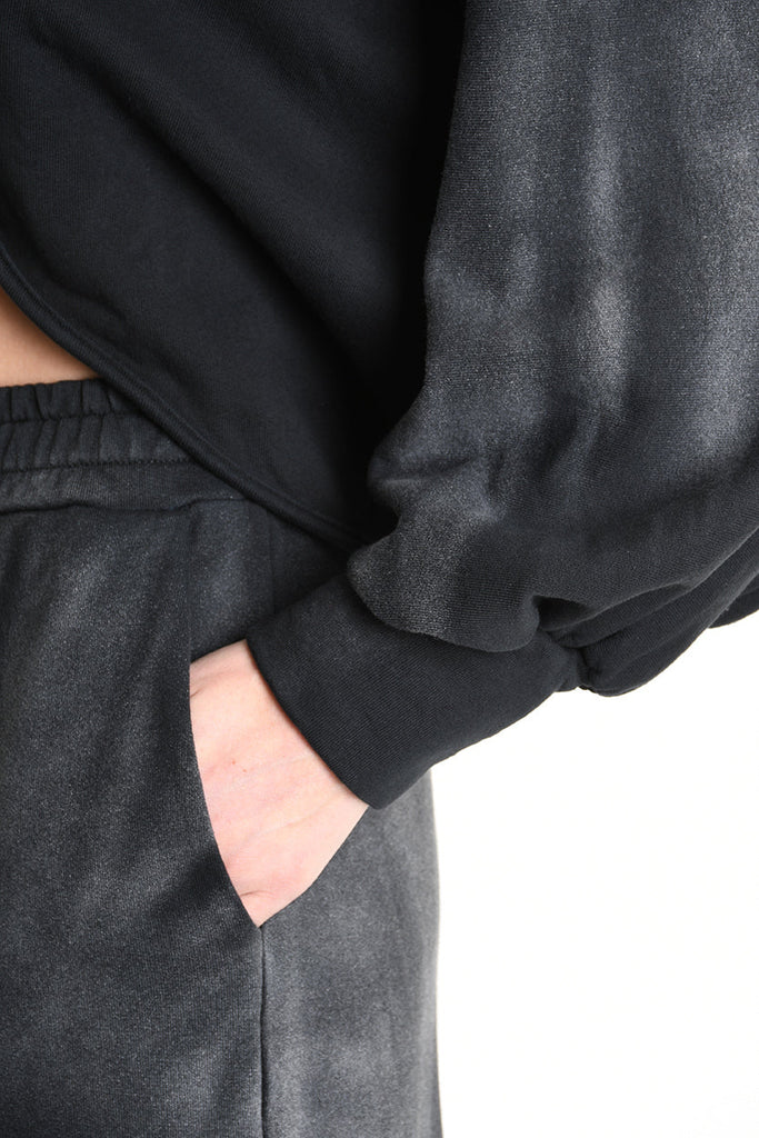 4V W5226 SWEATER Fleece Crop Chorosive Treatment Black LA HAINE INSIDE US