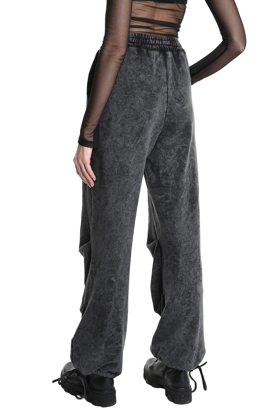 4V W5227 TROUSER Wide Fit Dyed Marmoryzed Fleece Black WOMAN LA HAINE INSIDE US