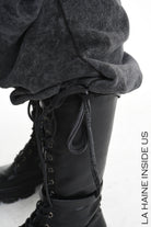 4V W5227 TROUSER Wide Fit Dyed Marmoryzed Fleece Black WOMAN LA HAINE INSIDE US