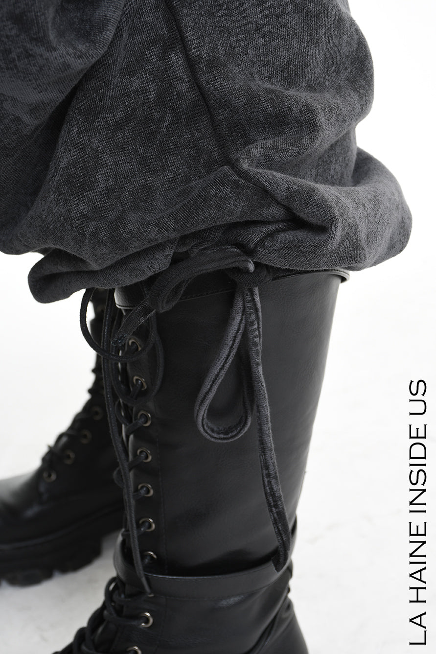 4V W5227 TROUSER Wide Fit Dyed Marmoryzed Fleece Black WOMAN LA HAINE INSIDE US