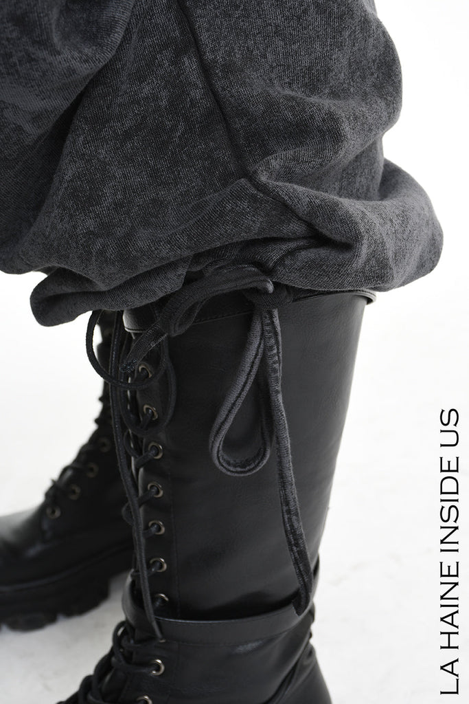 4V W5227 TROUSER Wide Fit Dyed Marmoryzed Fleece Black WOMAN LA HAINE INSIDE US