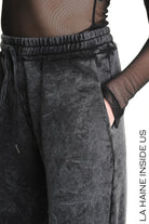 4V W5227 TROUSER Wide Fit Dyed Marmoryzed Fleece Black WOMAN LA HAINE INSIDE US