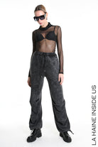 4V W5227 TROUSER Wide Fit Dyed Marmoryzed Fleece Black WOMAN LA HAINE INSIDE US