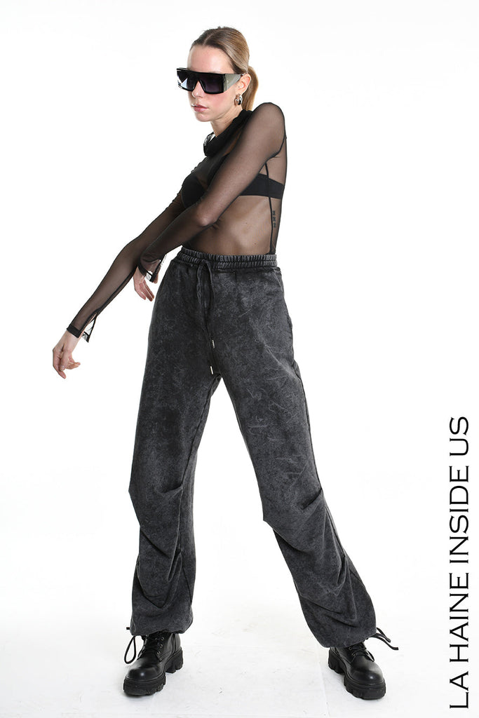 4V W5227 TROUSER Wide Fit Dyed Marmoryzed Fleece Black WOMAN LA HAINE INSIDE US