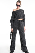 4V W5228 SWEATER Crop Fleece Dyed Marmoryzed Black LA HAINE INSIDE US