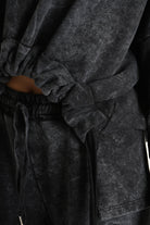 4V W5228 SWEATER Crop Fleece Dyed Marmoryzed Black LA HAINE INSIDE US