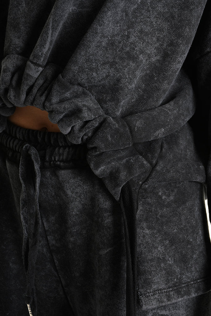 4V W5228 SWEATER Crop Fleece Dyed Marmoryzed Black LA HAINE INSIDE US