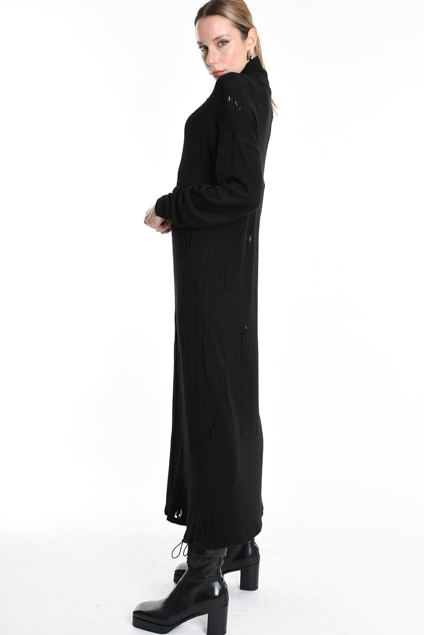 4V W5243 OVERSIZED KNITWEAR in Jersey & Stretch Sweatshirt Fabric with Micro-Distressing Black TEPHRA