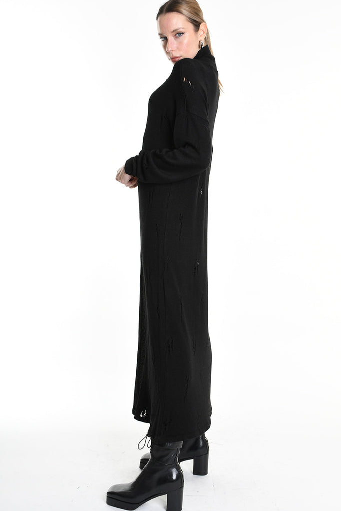 4V W5243 OVERSIZED KNITWEAR in Jersey & Stretch Sweatshirt Fabric with Micro-Distressing Black TEPHRA