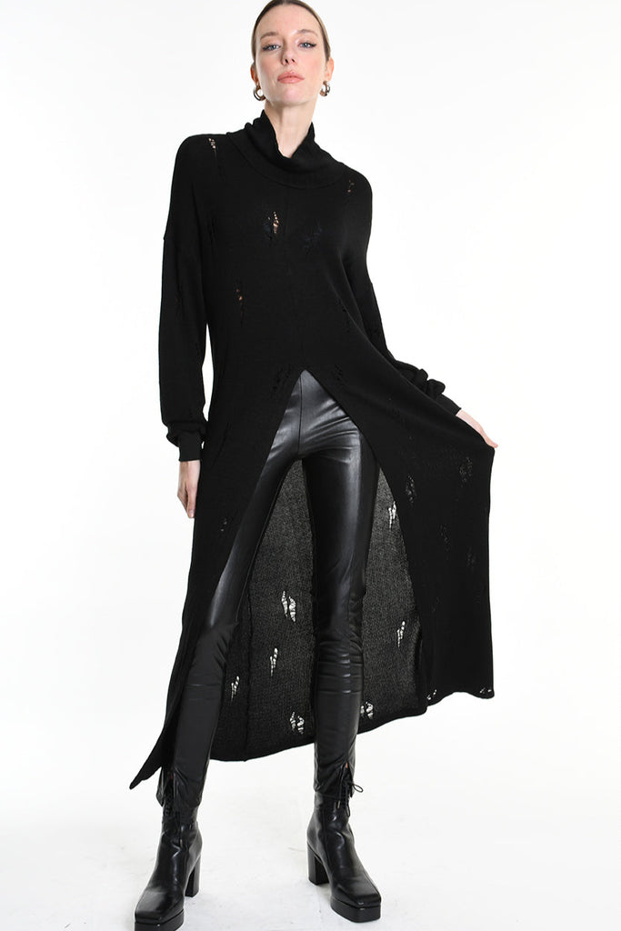 4V W5243 OVERSIZED KNITWEAR in Jersey & Stretch Sweatshirt Fabric with Micro-Distressing Black TEPHRA