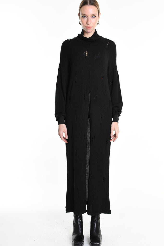 4V W5243 OVERSIZED KNITWEAR in Jersey & Stretch Sweatshirt Fabric with Micro-Distressing Black TEPHRA