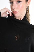 4V W5243 OVERSIZED KNITWEAR in Jersey & Stretch Sweatshirt Fabric with Micro-Distressing Black TEPHRA