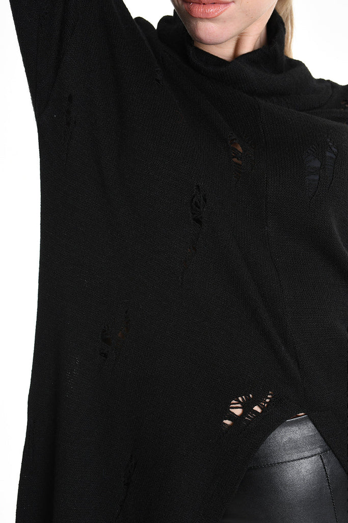 4V W5243 OVERSIZED KNITWEAR in Jersey & Stretch Sweatshirt Fabric with Micro-Distressing Black TEPHRA