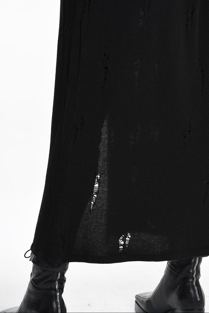 4V W5243 OVERSIZED KNITWEAR in Jersey & Stretch Sweatshirt Fabric with Micro-Distressing Black TEPHRA