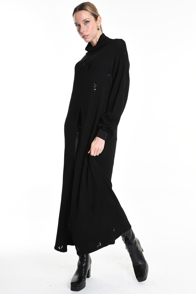4V W5243 OVERSIZED KNITWEAR in Jersey & Stretch Sweatshirt Fabric with Micro-Distressing Black TEPHRA