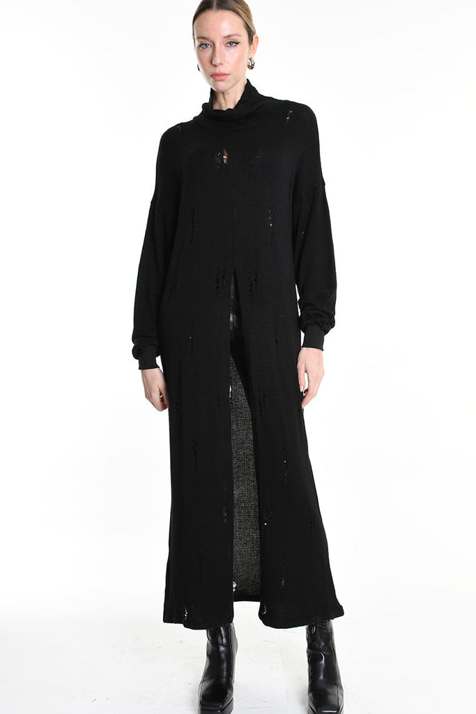 4V W5243 OVERSIZED KNITWEAR in Jersey & Stretch Sweatshirt Fabric with Micro-Distressing Black TEPHRA