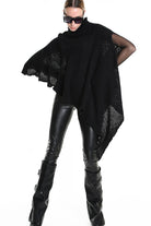 4V W5244 ASYMMETRICAL PONCHO in Mohair-Blend Mesh Black LA HAINE INSIDE US