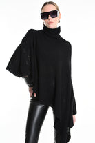 4V W5244 ASYMMETRICAL PONCHO in Mohair-Blend Mesh Black LA HAINE INSIDE US