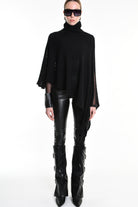 4V W5244 ASYMMETRICAL PONCHO in Mohair-Blend Mesh Black LA HAINE INSIDE US