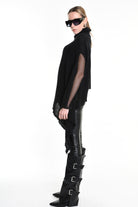 4V W5244 ASYMMETRICAL PONCHO in Mohair-Blend Mesh Black LA HAINE INSIDE US