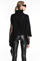 4V W5244 ASYMMETRICAL PONCHO in Mohair-Blend Mesh Black LA HAINE INSIDE US