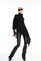 4V W5244 ASYMMETRICAL PONCHO in Mohair-Blend Mesh Black LA HAINE INSIDE US