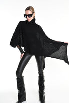 4V W5244 ASYMMETRICAL PONCHO in Mohair-Blend Mesh Black LA HAINE INSIDE US
