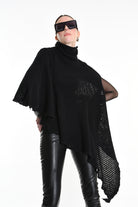 4V W5244 ASYMMETRICAL PONCHO in Mohair-Blend Mesh Black LA HAINE INSIDE US