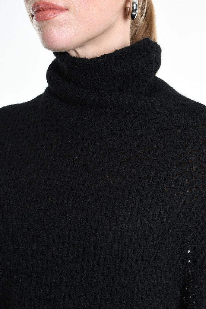 4V W5244 ASYMMETRICAL PONCHO in Mohair-Blend Mesh Black LA HAINE INSIDE US